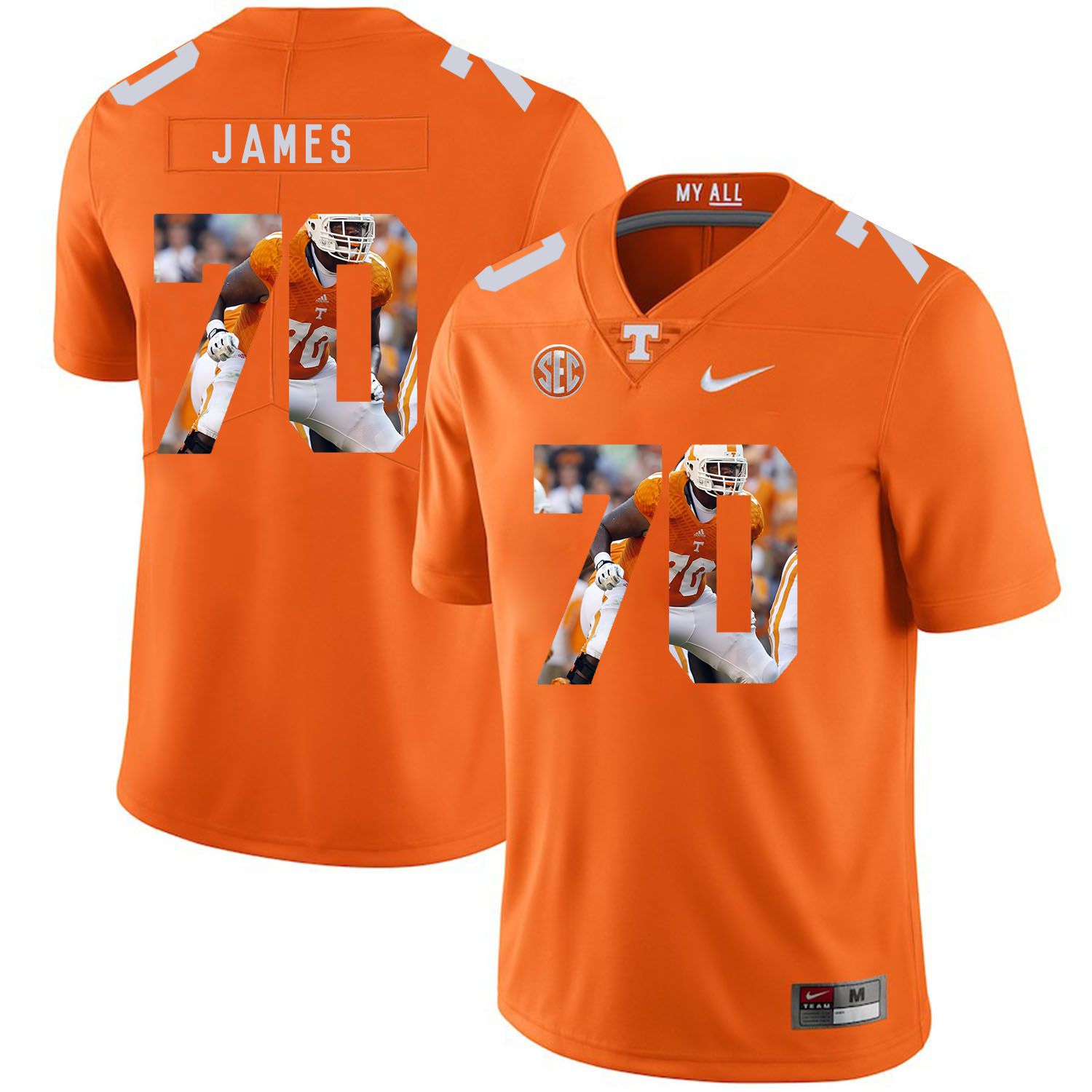 Men Tennessee Volunteers #70 James Orange Fashion Edition Customized NCAA Jerseys